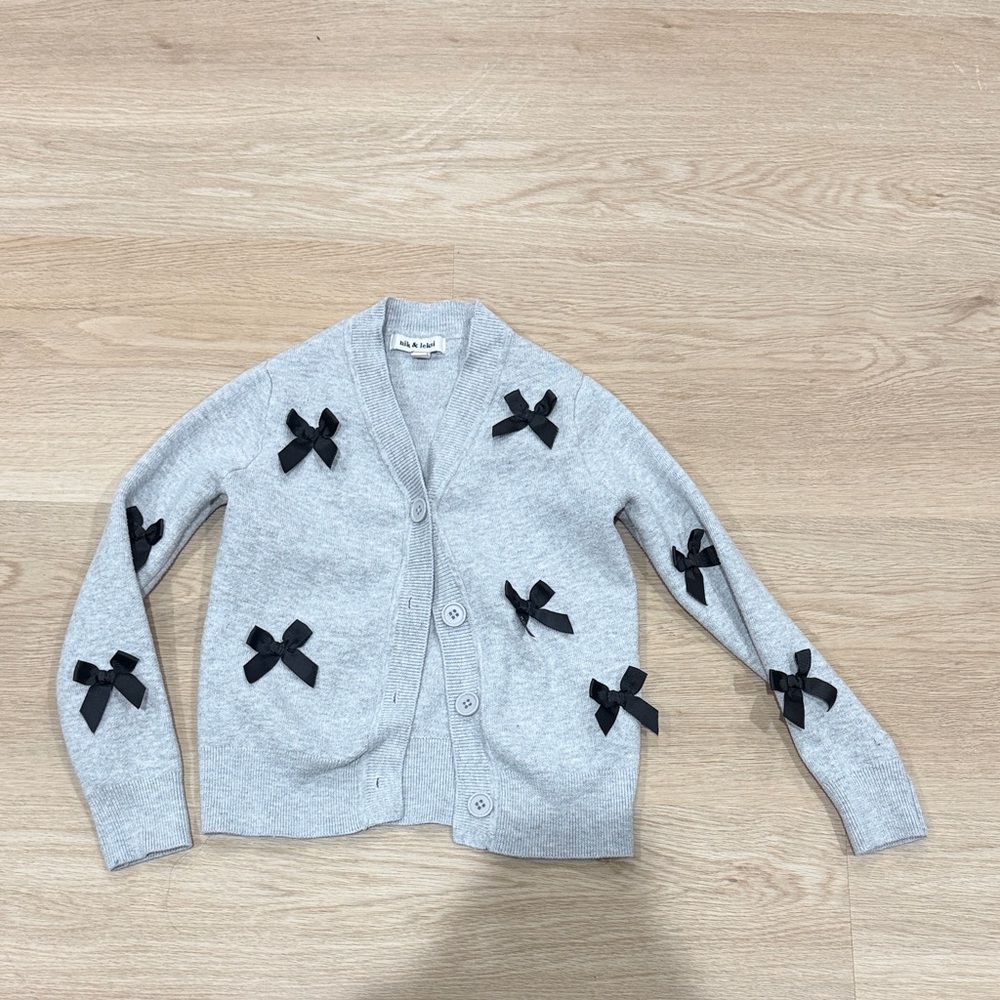 Gray Cardigan with Black Bows